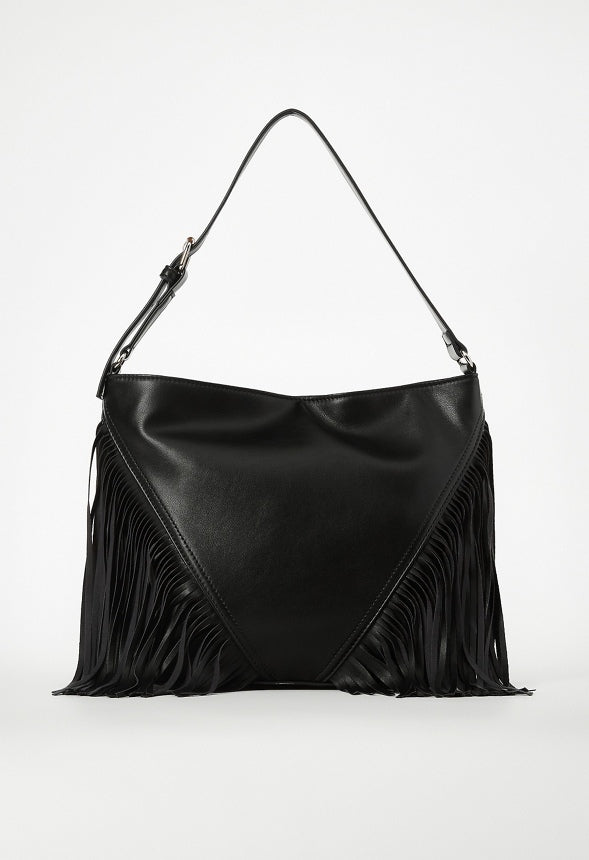 Fringe Hobo Bag Black