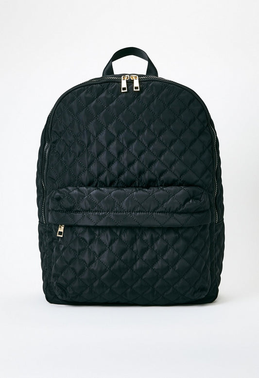 Quilted Nylon Backpack Black