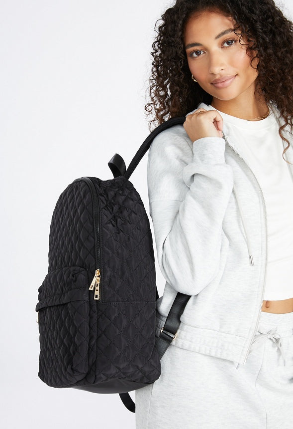Quilted Nylon Backpack Black
