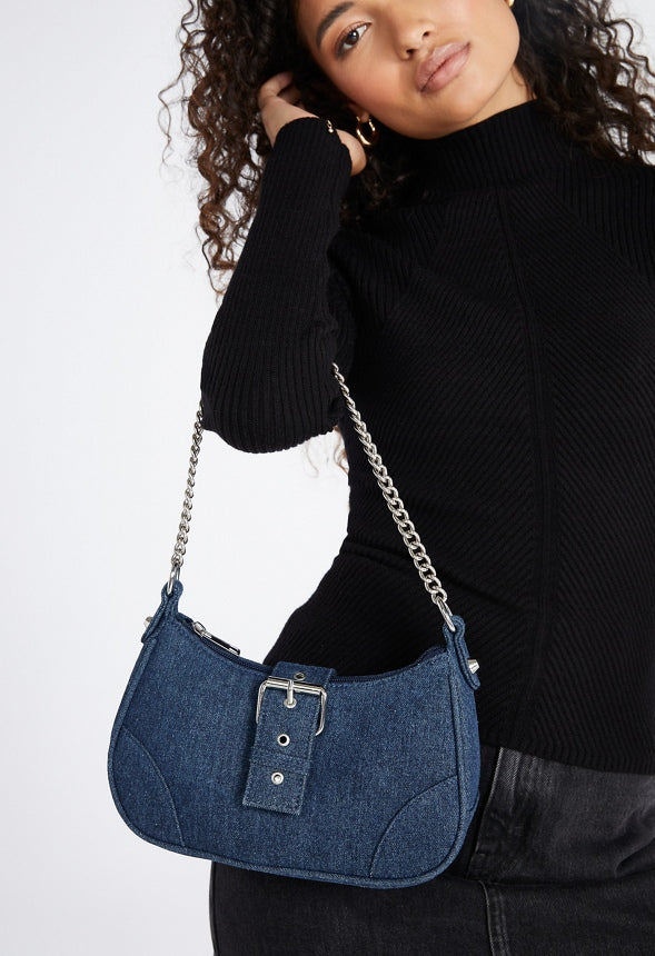 Shoulder Bag with Buckle Flap Chambray