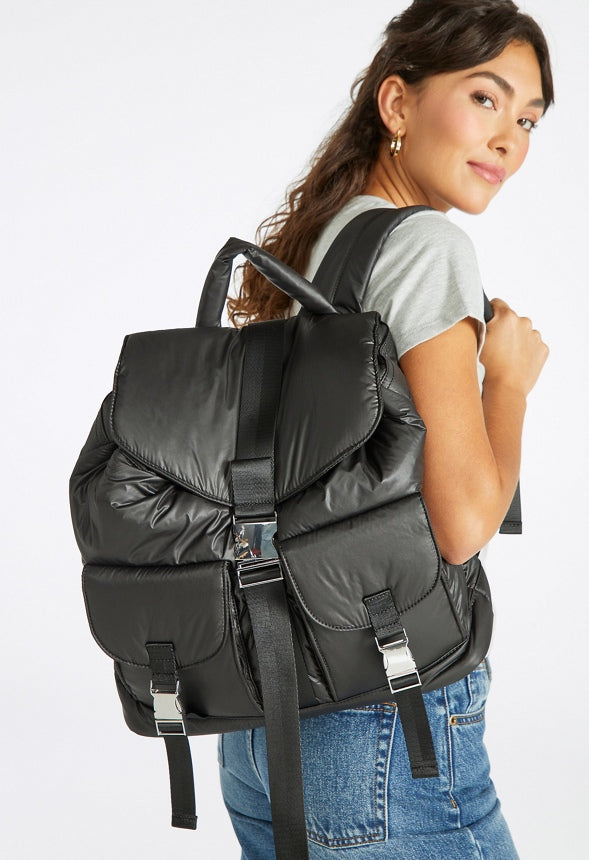 Multi Pocket Nylon Backpack Black