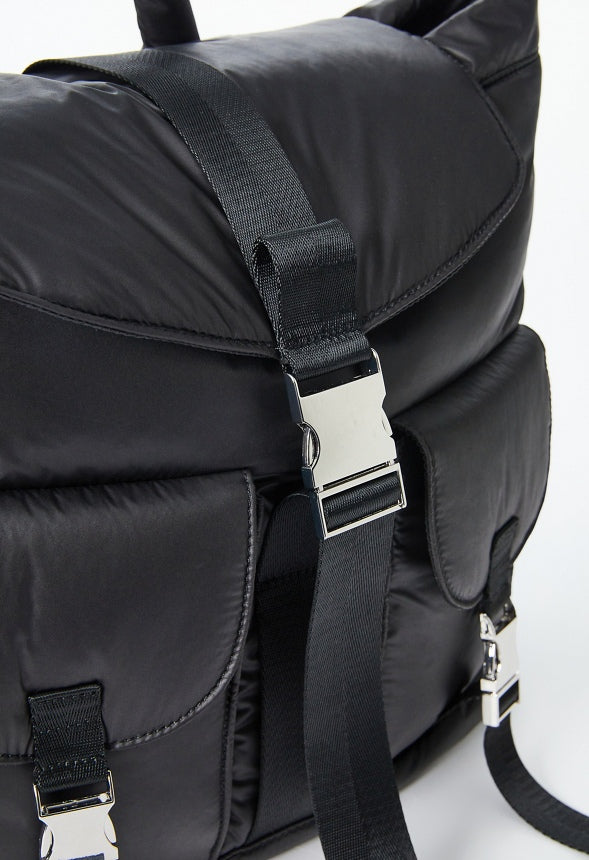 Multi Pocket Nylon Backpack Black
