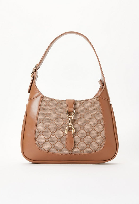 Metal Ornament Shoulder Bag Brown Logo