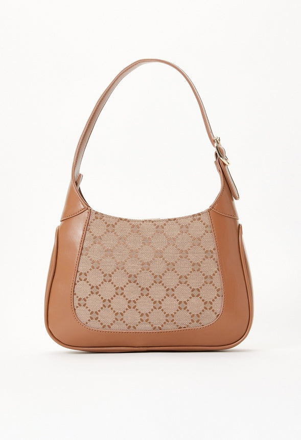 Metal Ornament Shoulder Bag Brown Logo