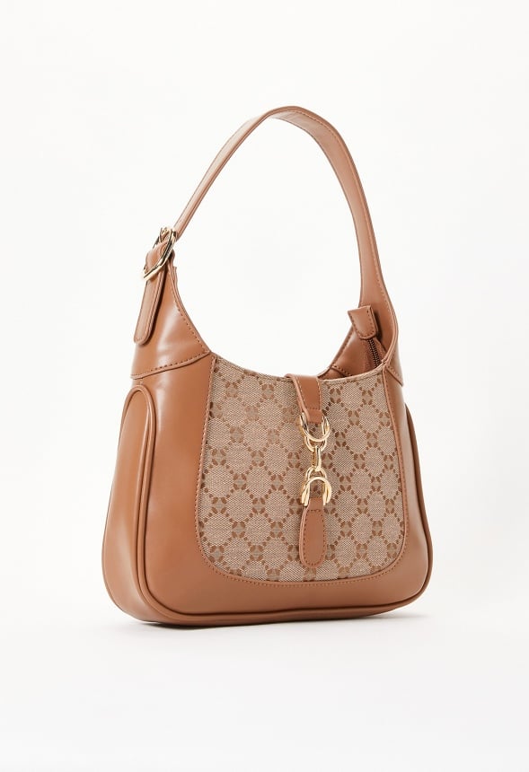 Metal Ornament Shoulder Bag Brown Logo