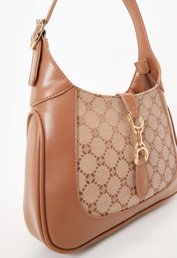 Metal Ornament Shoulder Bag Brown Logo