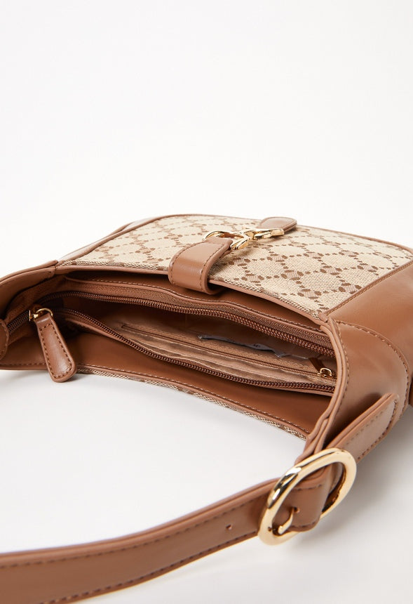 Metal Ornament Shoulder Bag Brown Logo