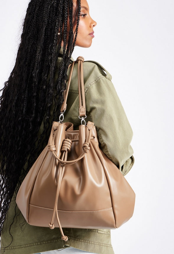 Knotted Drawstring Bookbag Taupe