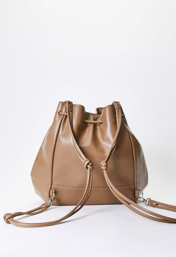 Knotted Drawstring Bookbag Taupe