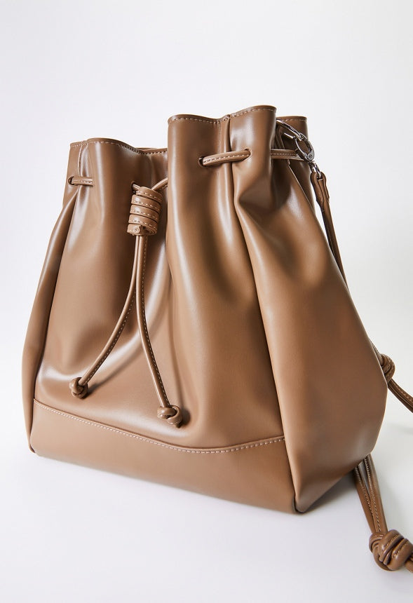 Knotted Drawstring Bookbag Taupe