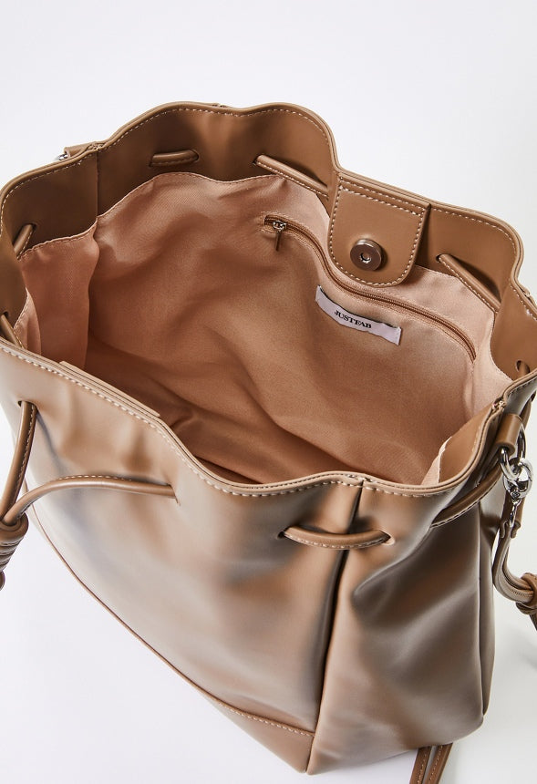 Knotted Drawstring Bookbag Taupe