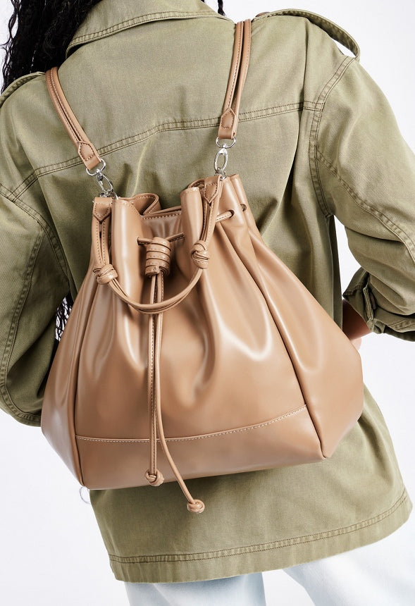 Knotted Drawstring Bookbag Taupe