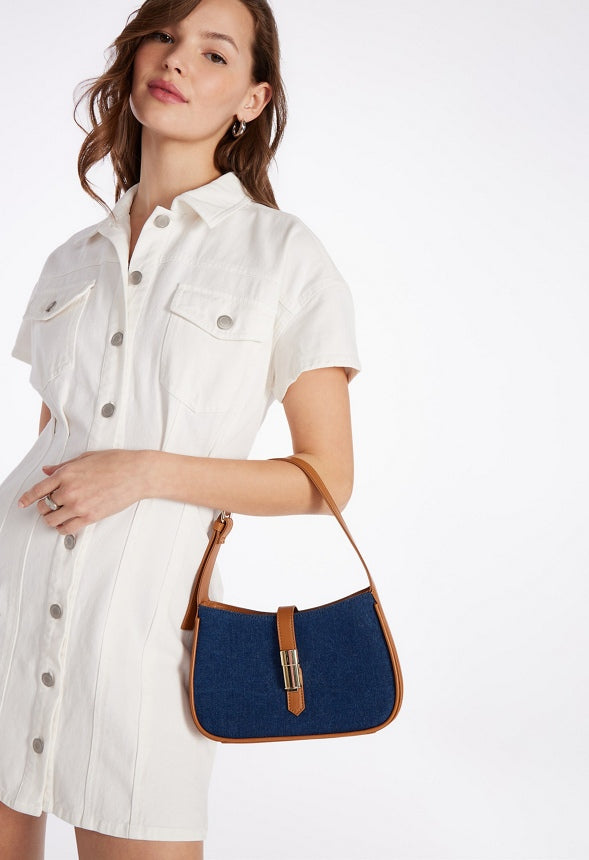 Mini Denim Shoulder Bag Denim/ Camel