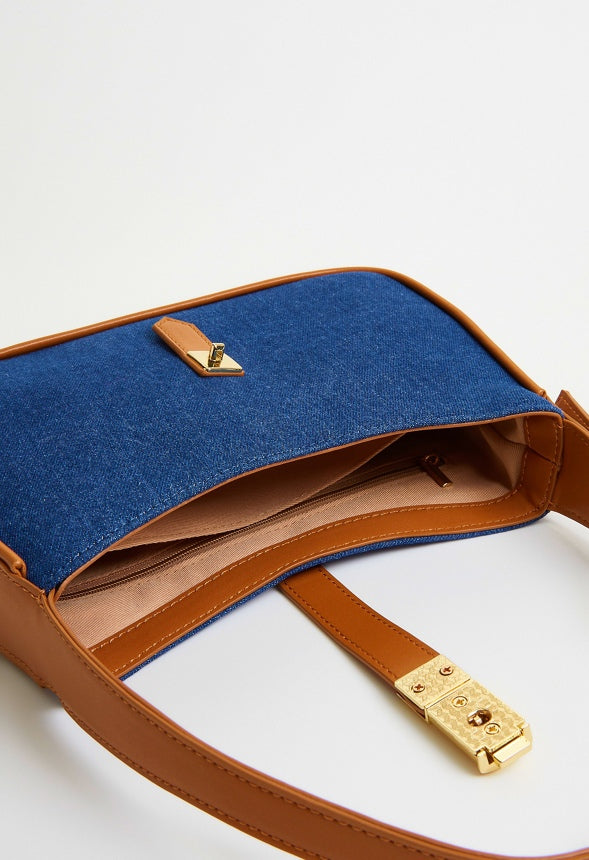 Mini Denim Shoulder Bag Denim/ Camel