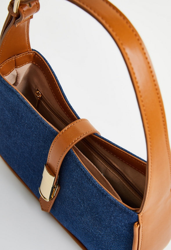 Mini Denim Shoulder Bag Denim/ Camel