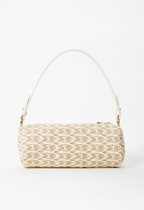 Mini Round Raffia Shoulder Bag Natural/White
