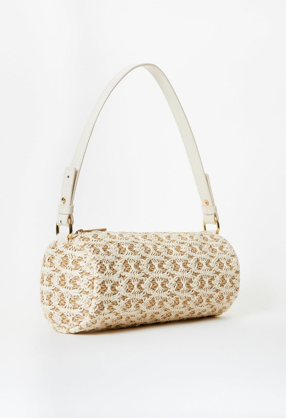 Mini Round Raffia Shoulder Bag Natural/White