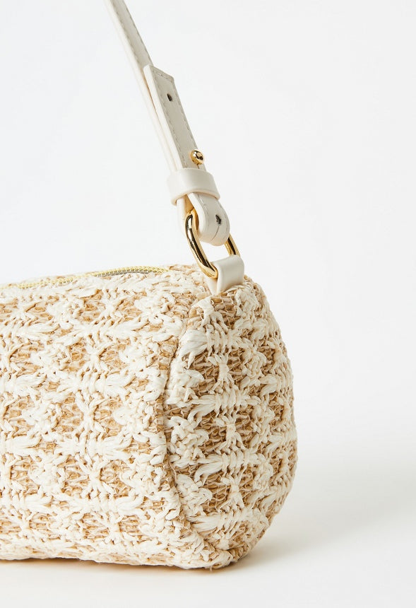 Mini Round Raffia Shoulder Bag Natural/White