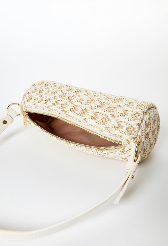 Mini Round Raffia Shoulder Bag Natural/White