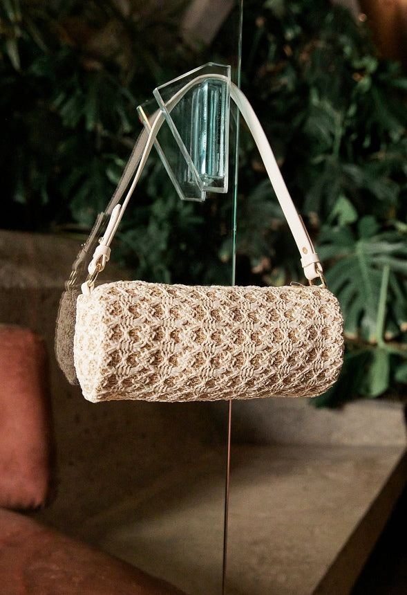 Mini Round Raffia Shoulder Bag Natural/White