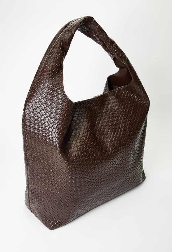 Woven Faux Leather Shoulder Bag Coffee