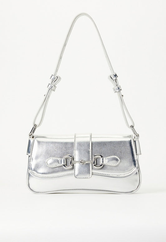 Modern Horsebit Shoulder Bag Silver
