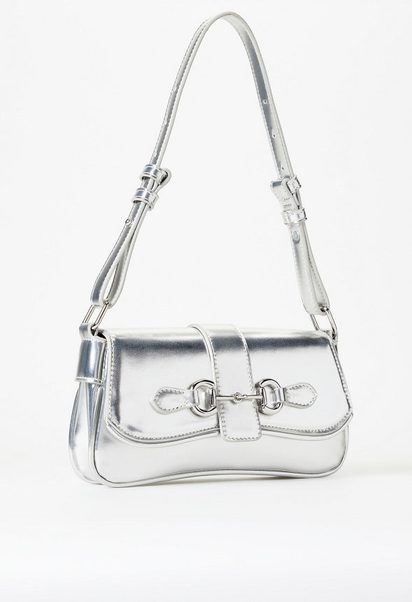 Modern Horsebit Shoulder Bag Silver