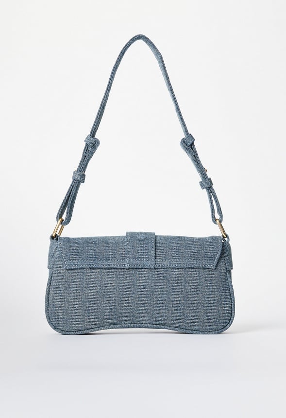Modern Horsebit Shoulder Bag Distressed Denim