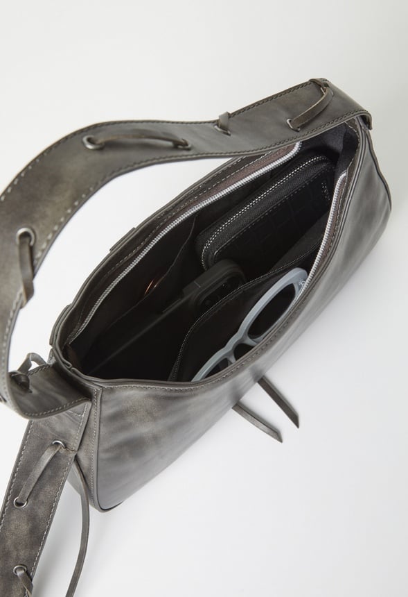 Laced-Up Detail Shoulder Bag Distressed Black