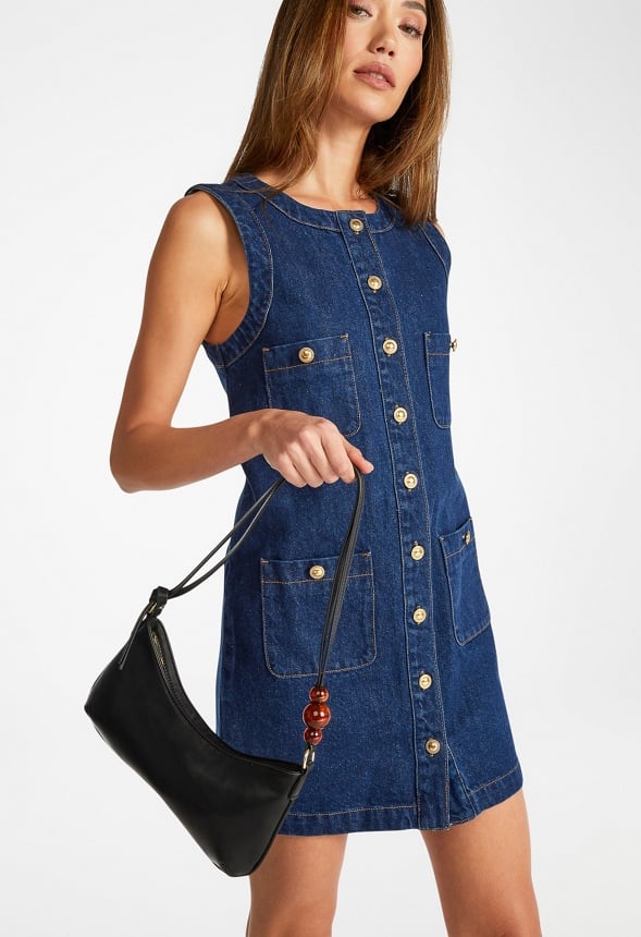 Sculptural Shoulder Bag With Beads Black