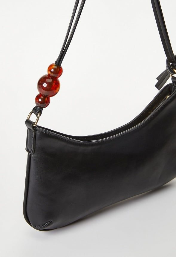 Sculptural Shoulder Bag With Beads Black