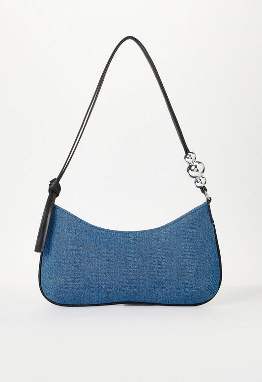 Sculptural Shoulder Bag With Beads Medium Denim/ Black