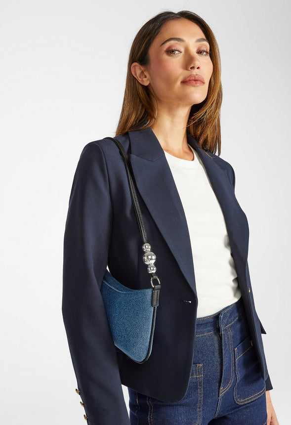Sculptural Shoulder Bag With Beads Medium Denim/ Black