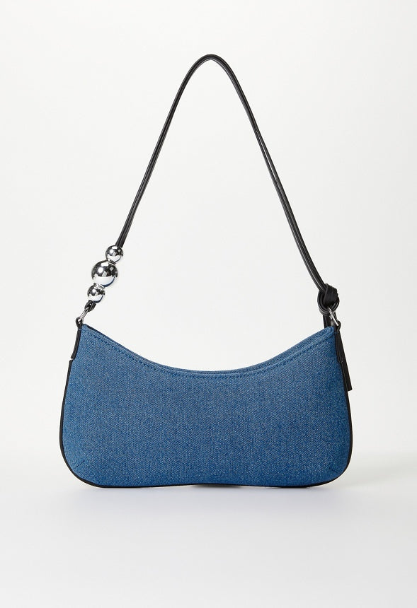 Sculptural Shoulder Bag With Beads Medium Denim/ Black