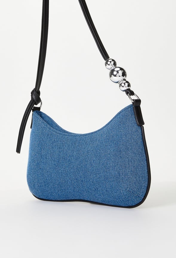 Sculptural Shoulder Bag With Beads Medium Denim/ Black