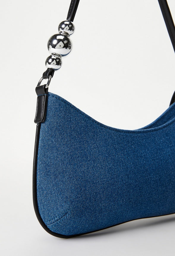 Sculptural Shoulder Bag With Beads Medium Denim/ Black