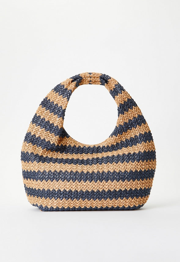 Stripe Crochet Raffia Bag Natural/ Medieval Blue