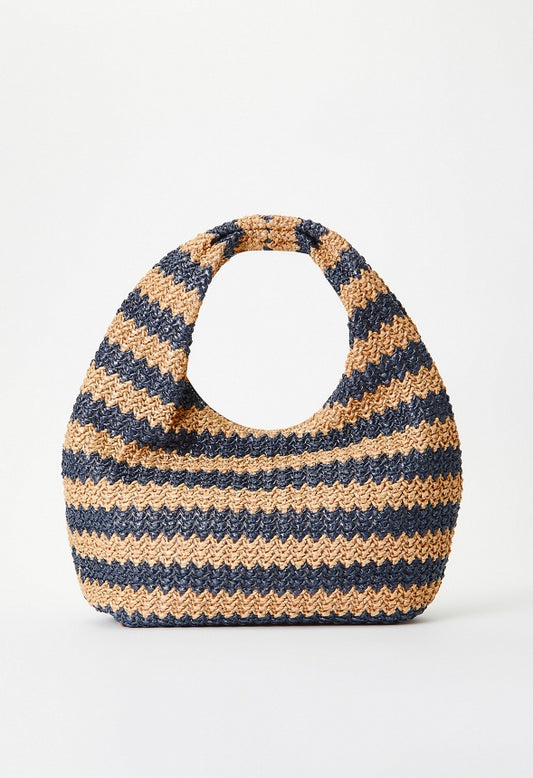 Stripe Crochet Raffia Bag Natural/ Medieval Blue
