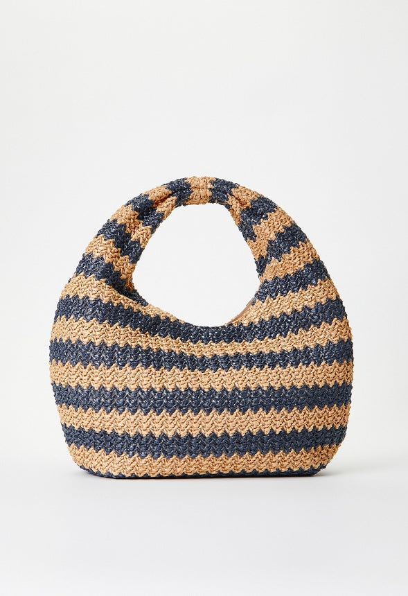 Stripe Crochet Raffia Bag Natural/ Medieval Blue