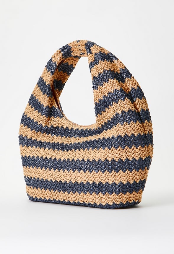 Stripe Crochet Raffia Bag Natural/ Medieval Blue