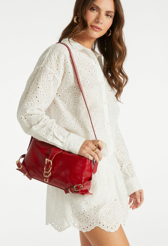 Multi Buckle Shoulder Bag Anemone Red