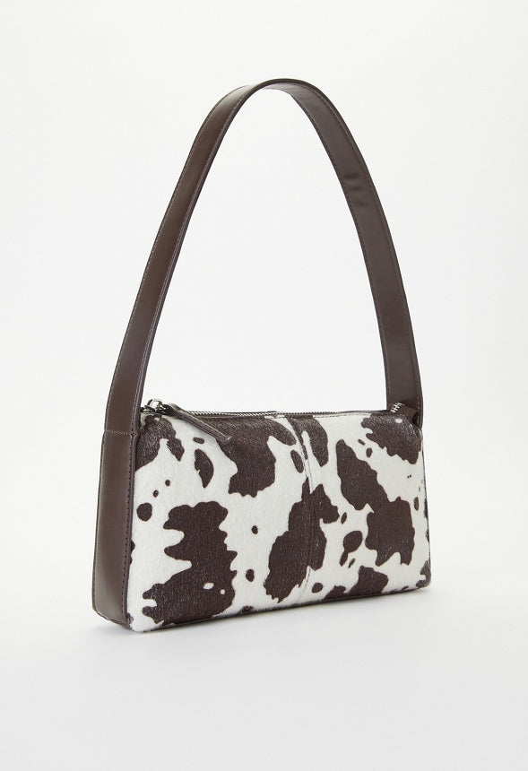 Cow Print Shoulder Bag Cacao Brown/ Cow Faux Pony Hair