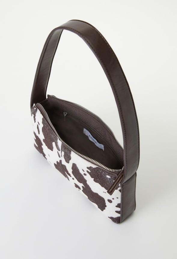 Cow Print Shoulder Bag Cacao Brown/ Cow Faux Pony Hair