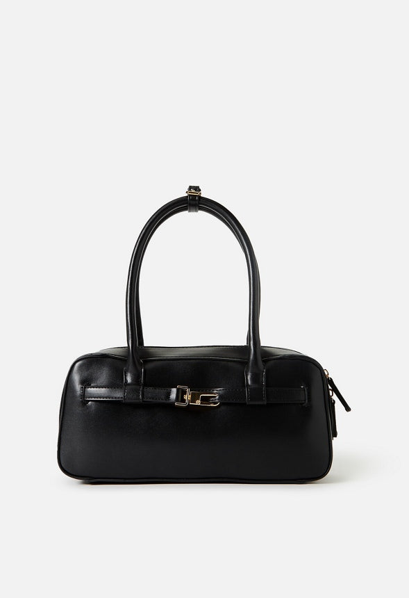 Long Strap Buckle Shoulder Bag Black