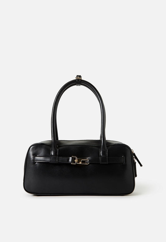 Long Strap Buckle Shoulder Bag Black