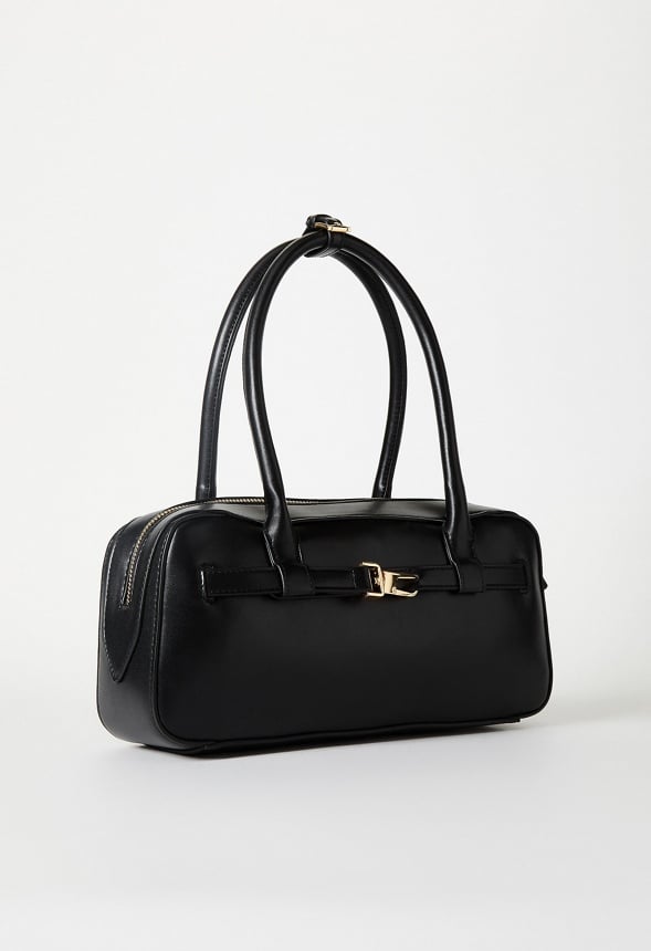Long Strap Buckle Shoulder Bag Black