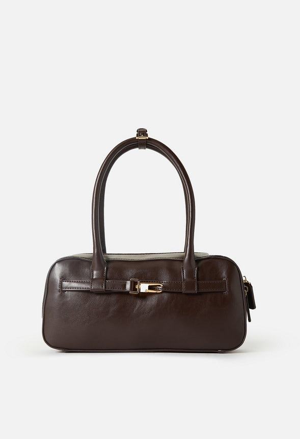 Long Strap Buckle Shoulder Bag Cacao Brown