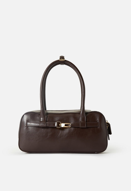 Long Strap Buckle Shoulder Bag Cacao Brown