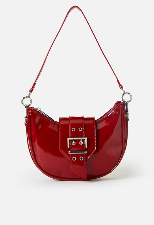 Belted Half Moon Shoulder Bag Cabernet Red
