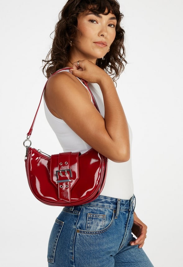 Belted Half Moon Shoulder Bag Cabernet Red